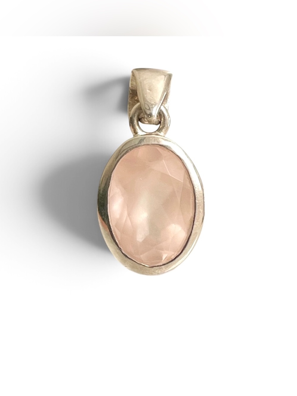 925 Sterling Silver Rose Quartz faceted Oval Pendant (15*12mm)